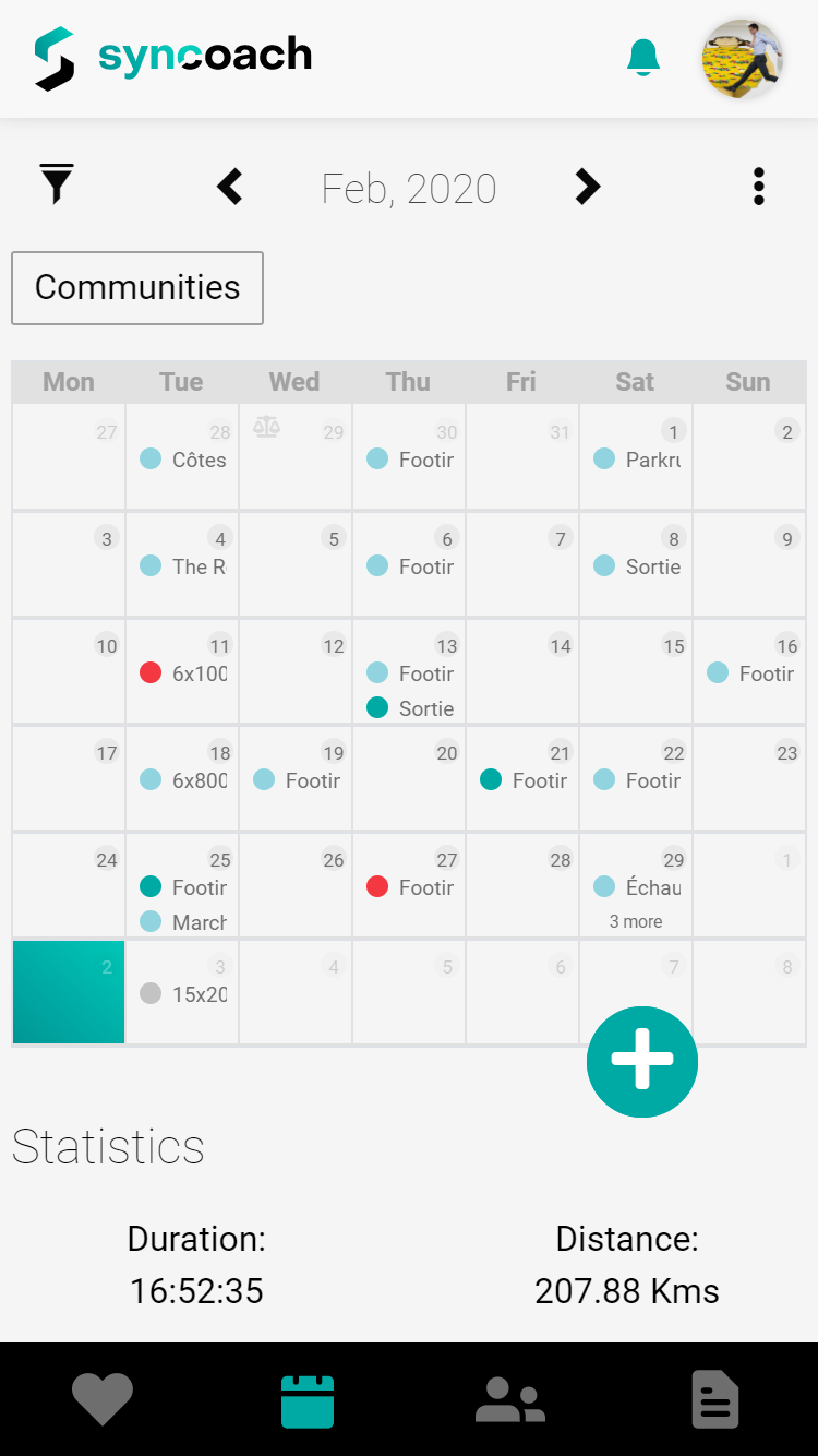 Image of calendar page of syncoach application